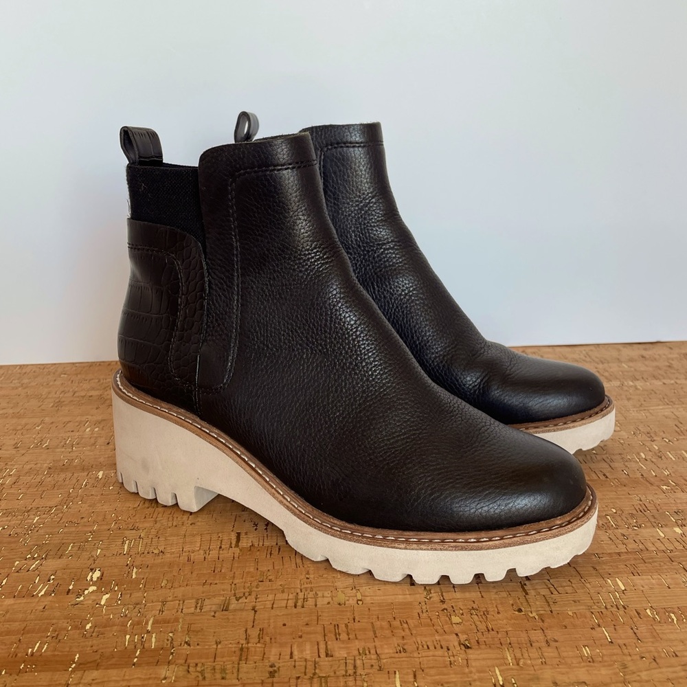 Dolce Vita Black Leather Lug Sole Chelsea Ankle Boots